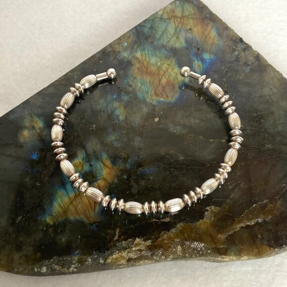 Sterling Silver 925 Italy Ball Beaded Flexible Cuff Bracelet Sz 6.75" - Picture 11 of 16